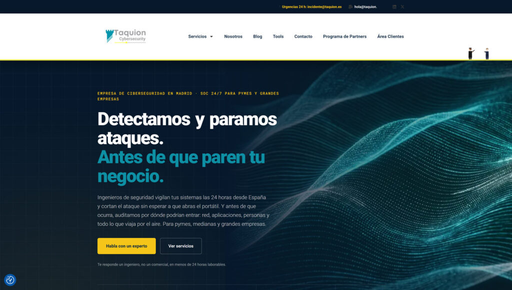Captura de la portada de Taquion, empresa de ciberseguridad